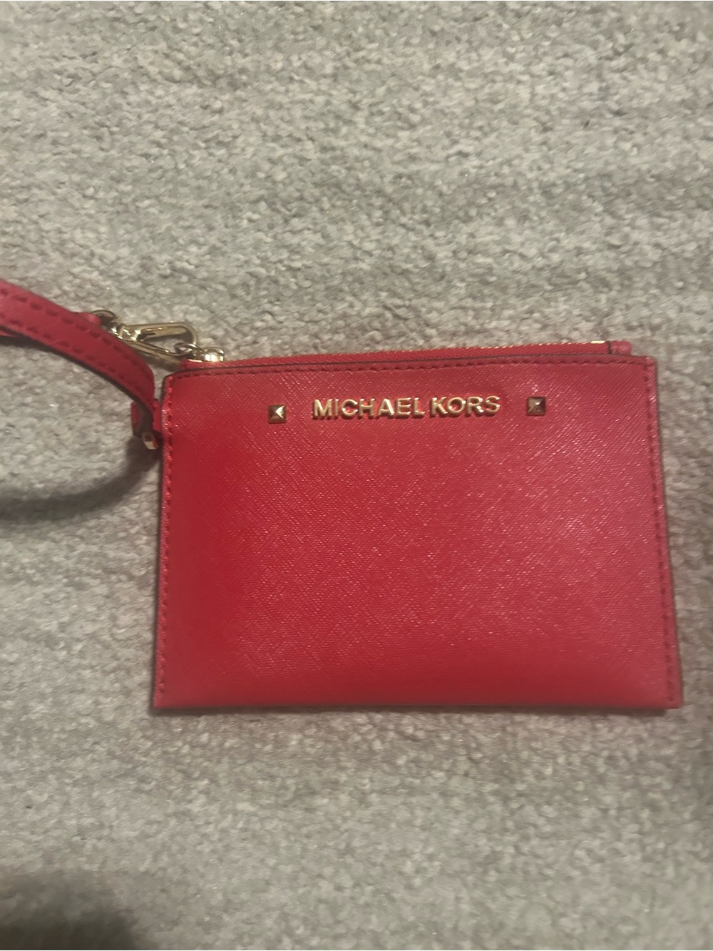 Michael Kors Red Leather Zip Wristlet Card Case with Gold Hardware
